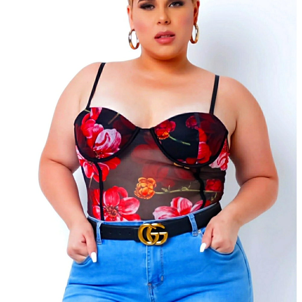 Plus size floral bodysuit